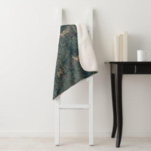 Cobertor Sherpa Vintage William Morris Greenery Animais Florestais