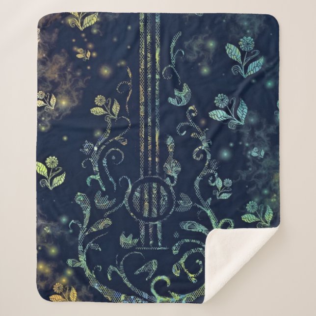 Cobertor Sherpa Violão Floral Sherpa Blanket (Frente)