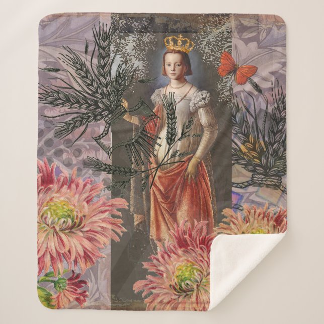Cobertor Sherpa Virgo Mulher Retrato Antiquado Rico Colorido (Frente)