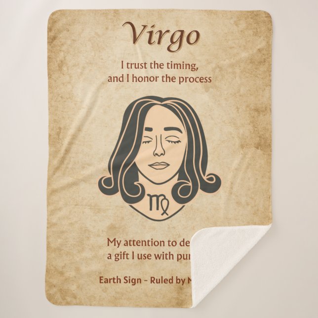 Cobertor Sherpa Virgo Zodíaco com Afirmações de Força Mindful  (Frente)