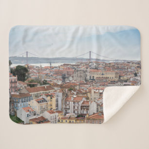 Cobertor Sherpa Vista da antiga cidade de Lisboa e 25 da ponte de