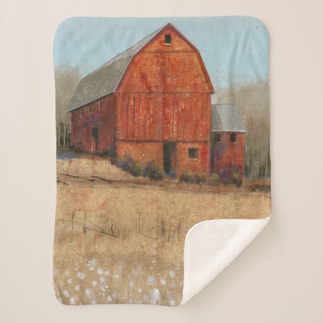 Cobertor Sherpa Vista de Barn Vermelho (Frente)