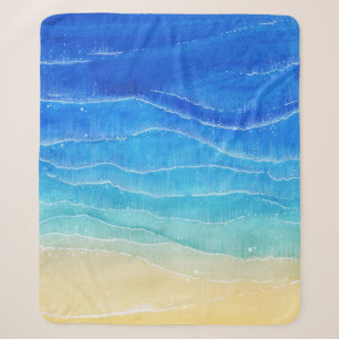 Cobertor Sherpa Vista de mar e praia em aquarela.