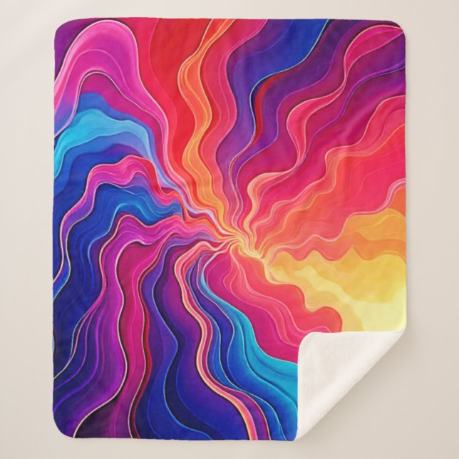 Cobertor Sherpa Vivid Waves: Abstract Neon Energy Flow Art (Frente)