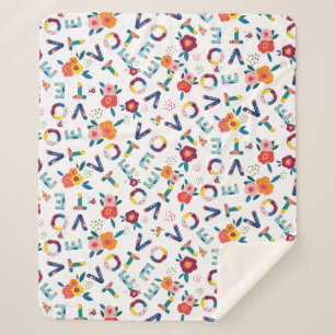 Cobertor Sherpa Vote Padrão Floral Moderno a Rosa Verde Azul