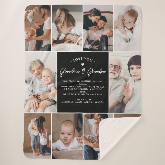 Cobertor Sherpa Vovó e vovô Te Ama Moderno De Colagem De 10 Fotos (Frente)