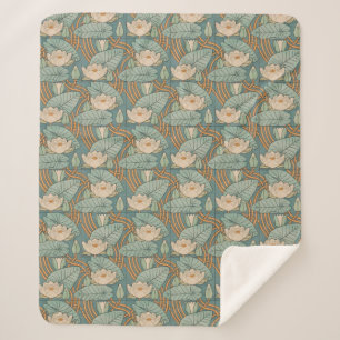Cobertor Sherpa Water Lily Art Nouveau Nature