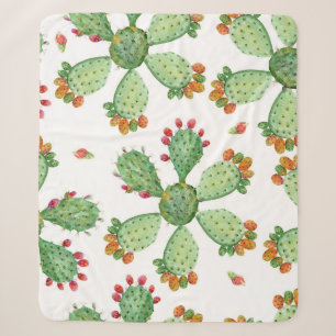 Cobertor Sherpa Watercolor Cactos: Padrão De Jardim Tropical.