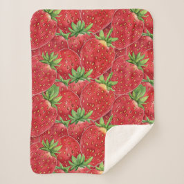 Cobertor Sherpa Watercolor Fresh Strawberry Patch Seamless Pattern