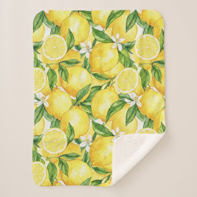 Cobertor Sherpa Watercolor Lemon Grove Seamless Pattern (Frente)