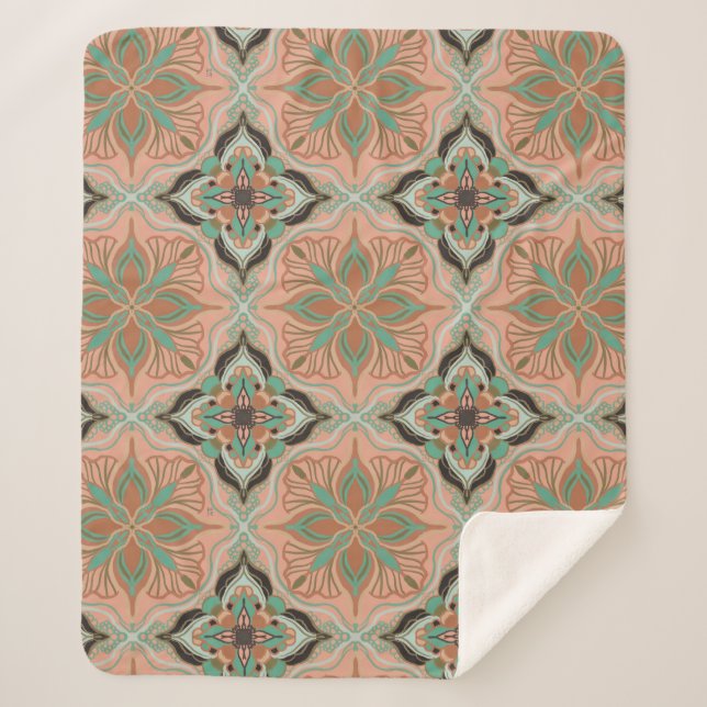 Cobertor Sherpa Watercolor Marroquino Rosa Floral (Frente)