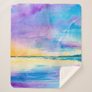 Cobertor Sherpa Watercolor minimalist abstract landscape: sea, sky