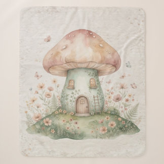 Cobertor Sherpa Watercolor Mushroom Blanket for Kids, Cute Woodlan