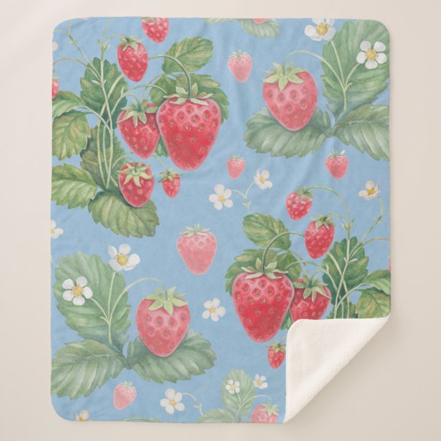 Cobertor Sherpa Watercolor strawberry pattern (Frente)