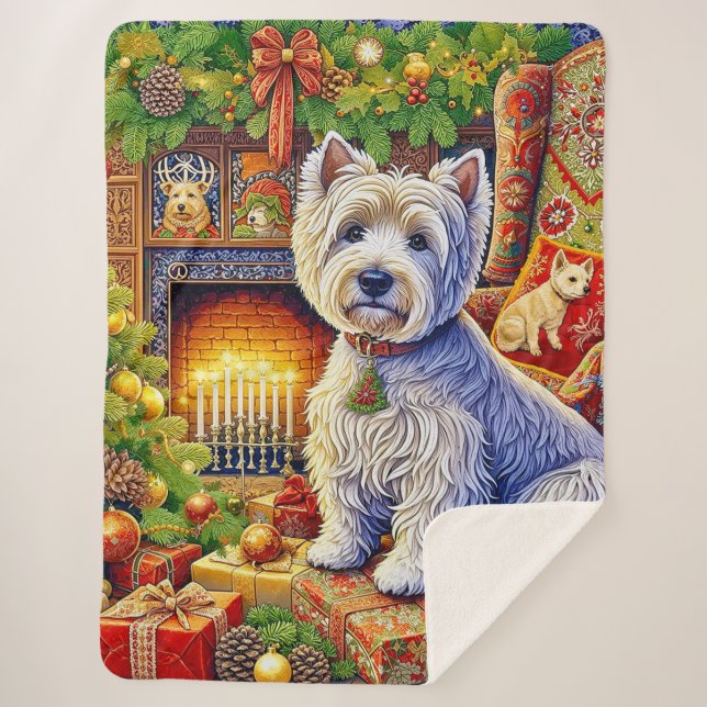Cobertor Sherpa West Highland Terrier Holiday  Sherpa Blanket (Frente)