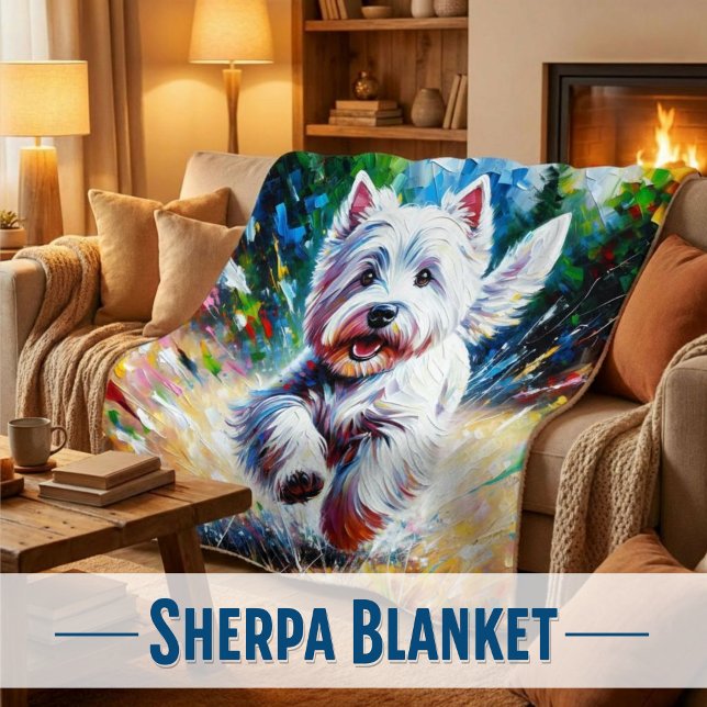 Cobertor Sherpa West Highland White Terrier "Westie" Dog Portrait (Premium West Highland White Terrier Sherpa Blanket - Warm & Artistic Dog Decor)