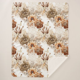 Cobertor Sherpa Western Brown Cream Southwest Floral