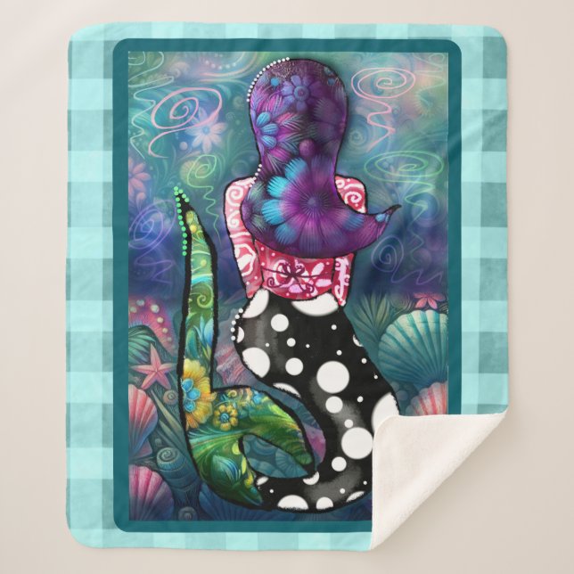 Cobertor Sherpa Whimsical Abstract Mermaid Nautical Teal Seashells (Frente)