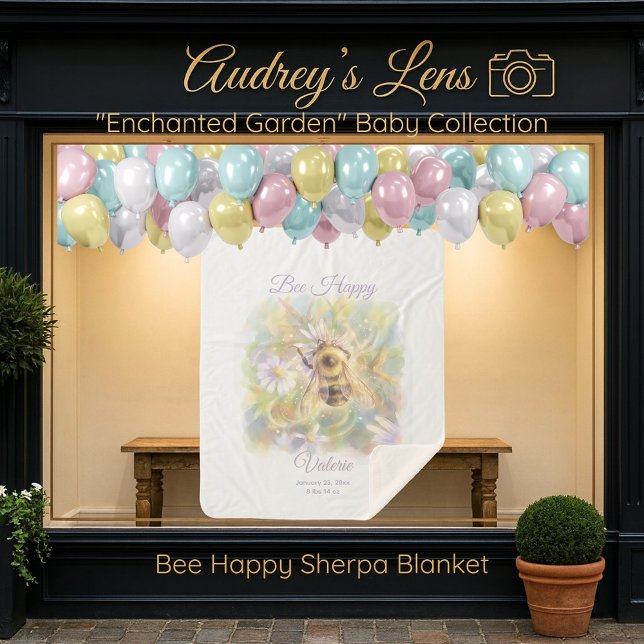 Cobertor Sherpa Whimsical Bumblebee & Wildflowers "Bee Happy" (Criador carregado)