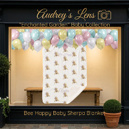 Cobertor Sherpa Whimsical Bumblebee & Wildflowers "Bee Happy"