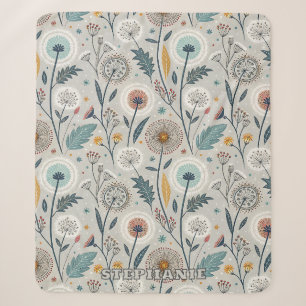 Cobertor Sherpa Whimsical Dandelion & Floral Folk Art Seamless