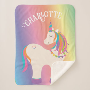 Cobertor Sherpa Whimsical Magical Rainbow Unicorn Personalizado