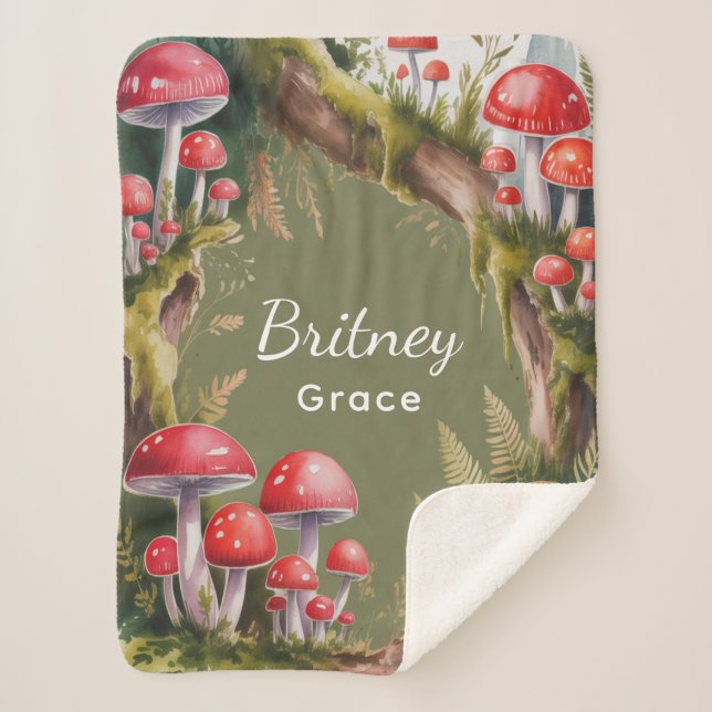 Cobertor Sherpa Whimsical Mushroom Baby Shower Gift (Frente)