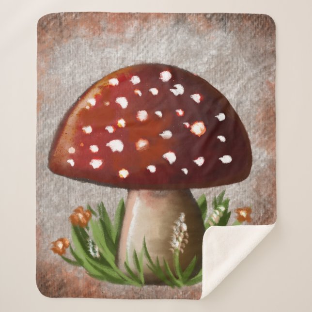 Cobertor Sherpa Whimsical Mushroom & Fungi Motif – Nature-Inspired (Frente)
