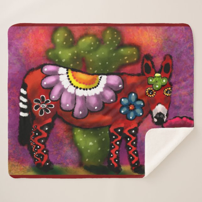 Cobertor Sherpa Whimsical Southwest Floral Talavera-Style Donkey (Frente (Horizontal))