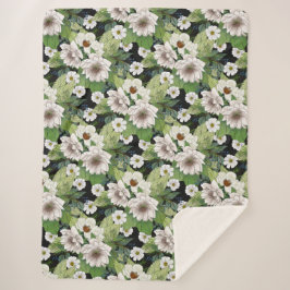 Cobertor Sherpa White Flowers Sherpa Blanket