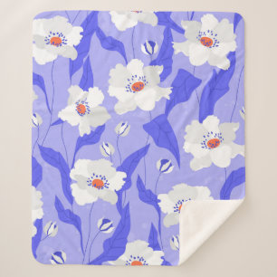 Cobertor Sherpa White poppy flowers seamless pattern. Beautiful ha