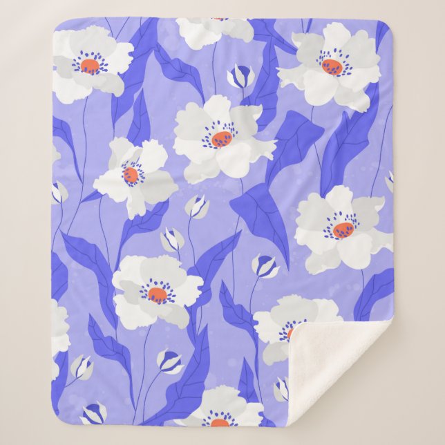 Cobertor Sherpa White poppy flowers seamless pattern. Beautiful ha (Frente)