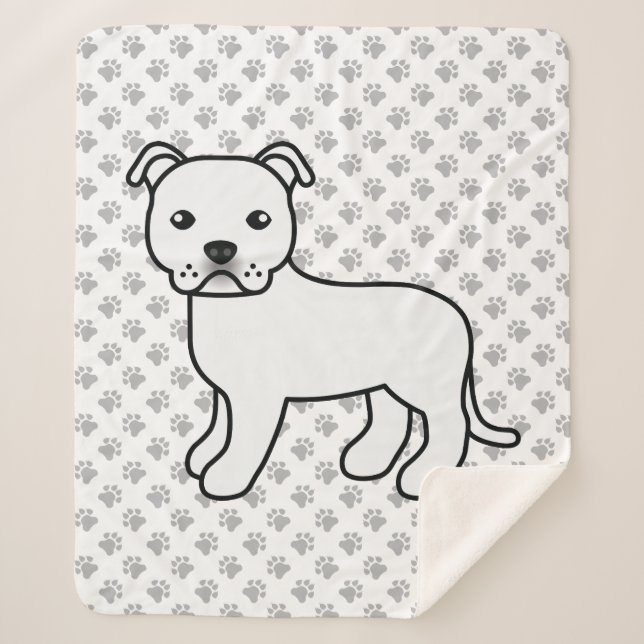 Cobertor Sherpa White Staffordshire Bull Terrier Cute Cartoon (Frente)