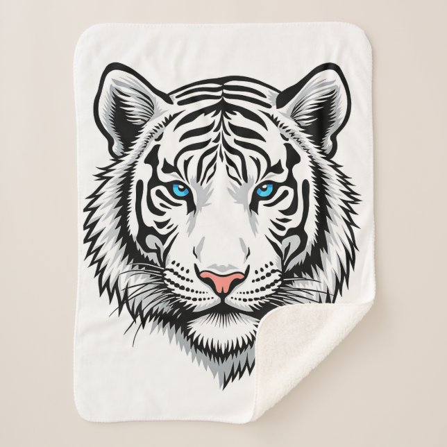 Cobertor Sherpa White tiger with blue eyes (Frente)