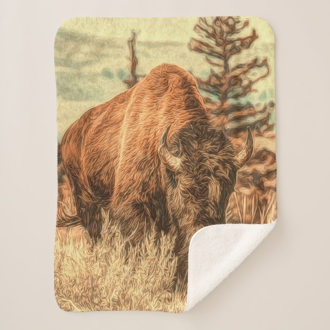 Cobertor Sherpa Wild Woodland Bison (Frente)