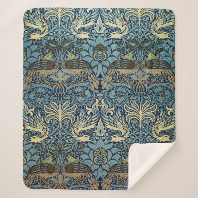 Cobertor Sherpa William Morris Desenho Tecido de Pavão e Dragão (Frente)