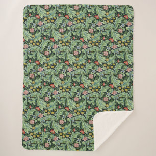 Cobertor Sherpa William Morris Floral Flowers Carnação Rosa Verde