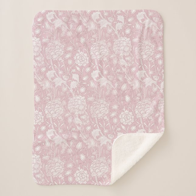 Cobertor Sherpa William Morris Floral Patterno a Rosa (Frente)