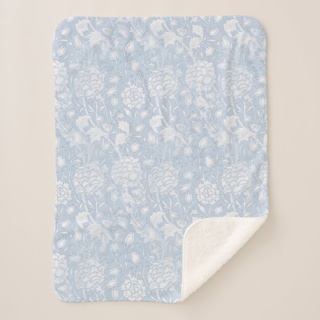 Cobertor Sherpa William Morris Floral Patterno em Azul (Frente)