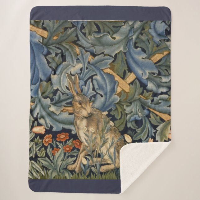 Cobertor Sherpa William Morris Forest Rabbit Floral Art Nouveau (Frente)