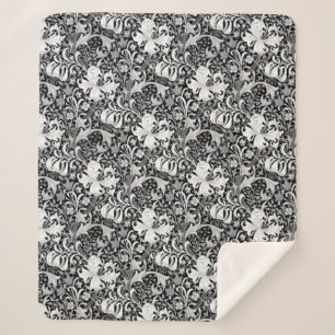 Cobertor Sherpa William Morris Iris e Lily, Preto e Branco