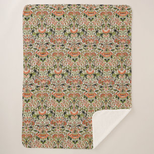 Cobertor Sherpa William Morris Lodden Flowers Foliage Verde Rosa
