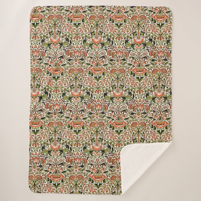 Cobertor Sherpa William Morris Lodden Flowers Foliage Verde Rosa (Frente)