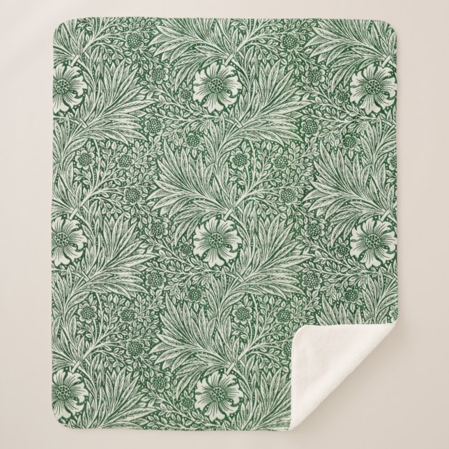 Cobertor Sherpa william morris marigold flor verde floral (Frente)