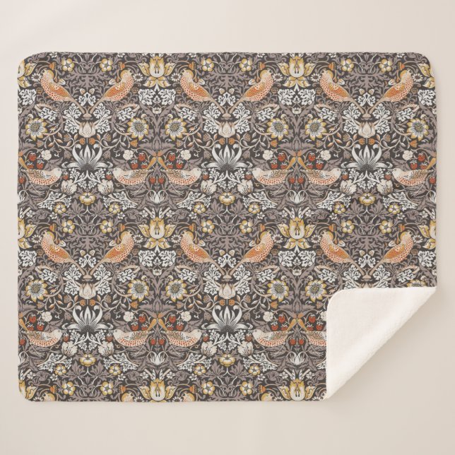 Cobertor Sherpa William Morris Morango Furtado Carvão Ocre (Frente (Horizontal))