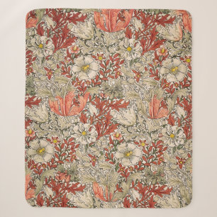 Cobertor Sherpa William Morris Primavera Compton Flor Vintage Verm