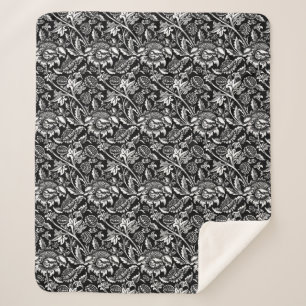 Cobertor Sherpa William Morris Sunflower, Black, White e Cinzas