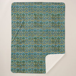Cobertor Sherpa William Morris Vintage Azul Verde Dourado