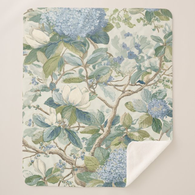 Cobertor Sherpa Willow Little Magnolia Wallpaper Floral Coastal  (Frente)