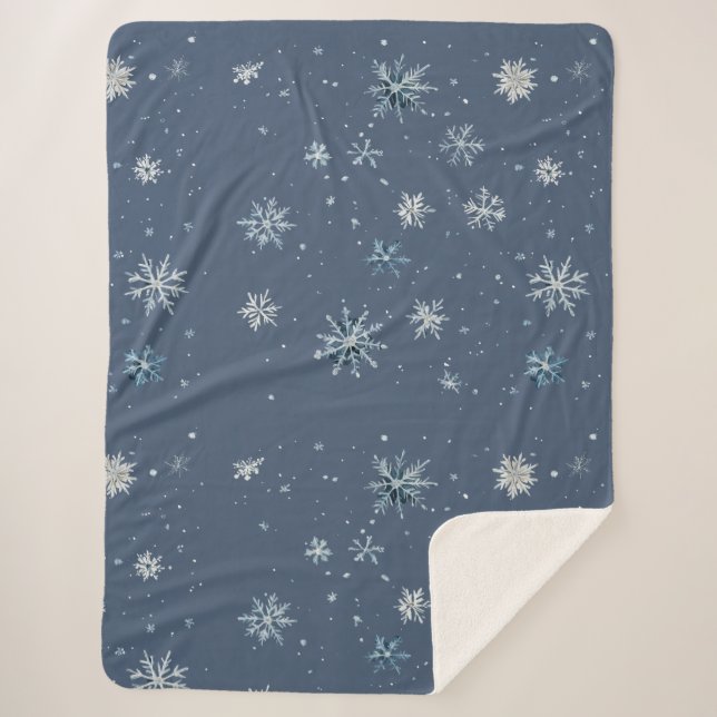 Cobertor Sherpa Winter Blue Silver Snowflakes Christmas (Frente)